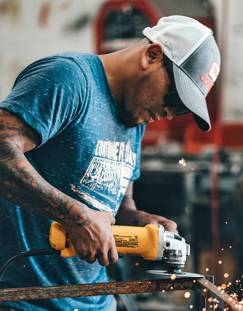 Structural Steel Detailing Man Using Angle Grinder